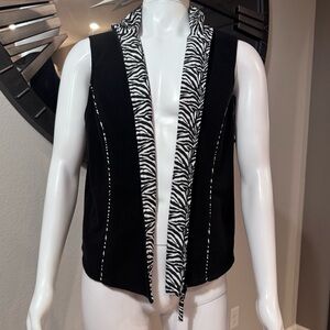 Coldwater Creek Black and Zebra Print Reversible Vest